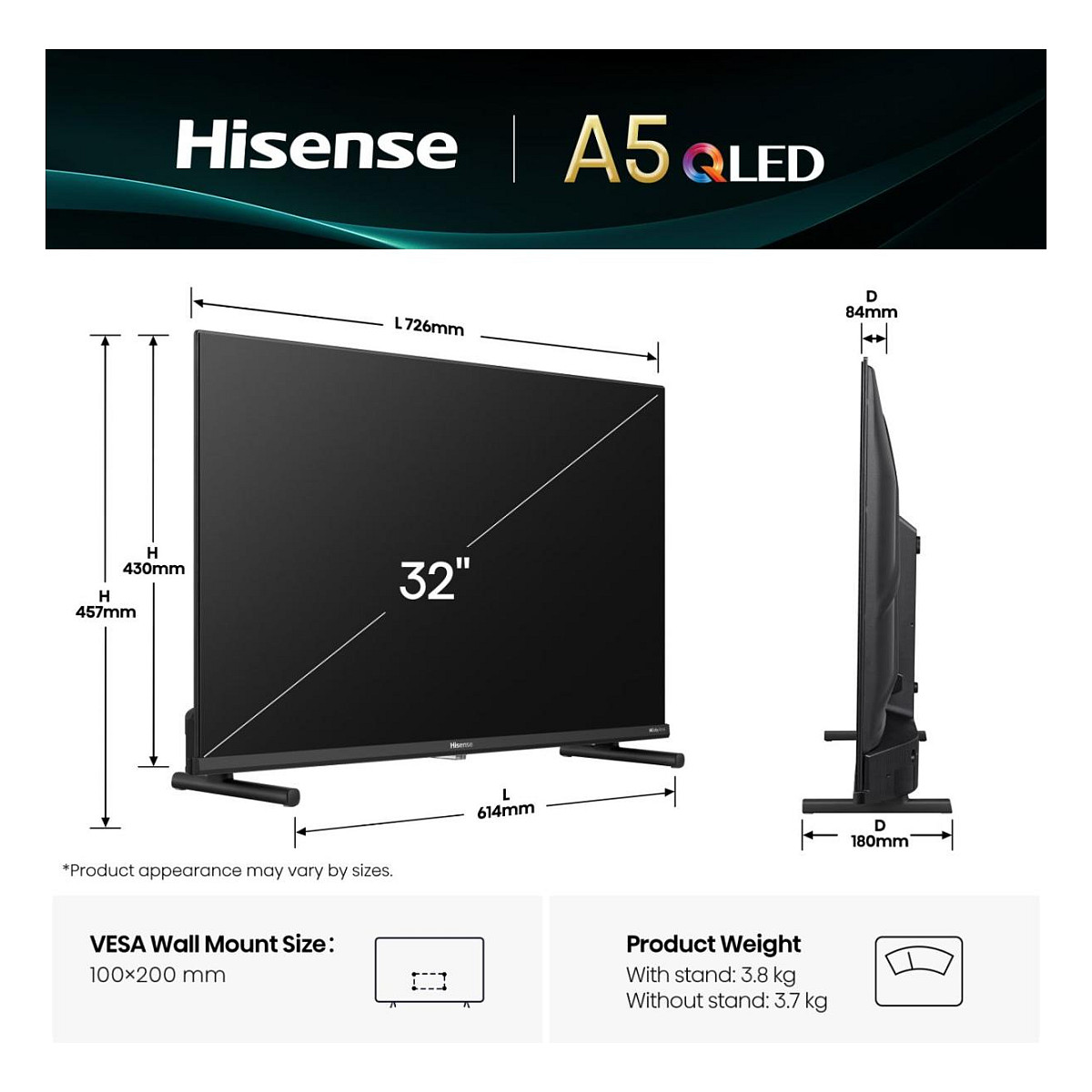 Smart TV Hisense 32A5NQ / 32"/ Full HD / QLED / 60Hz /  HDMI+USB+HDR10 - Zezë 2