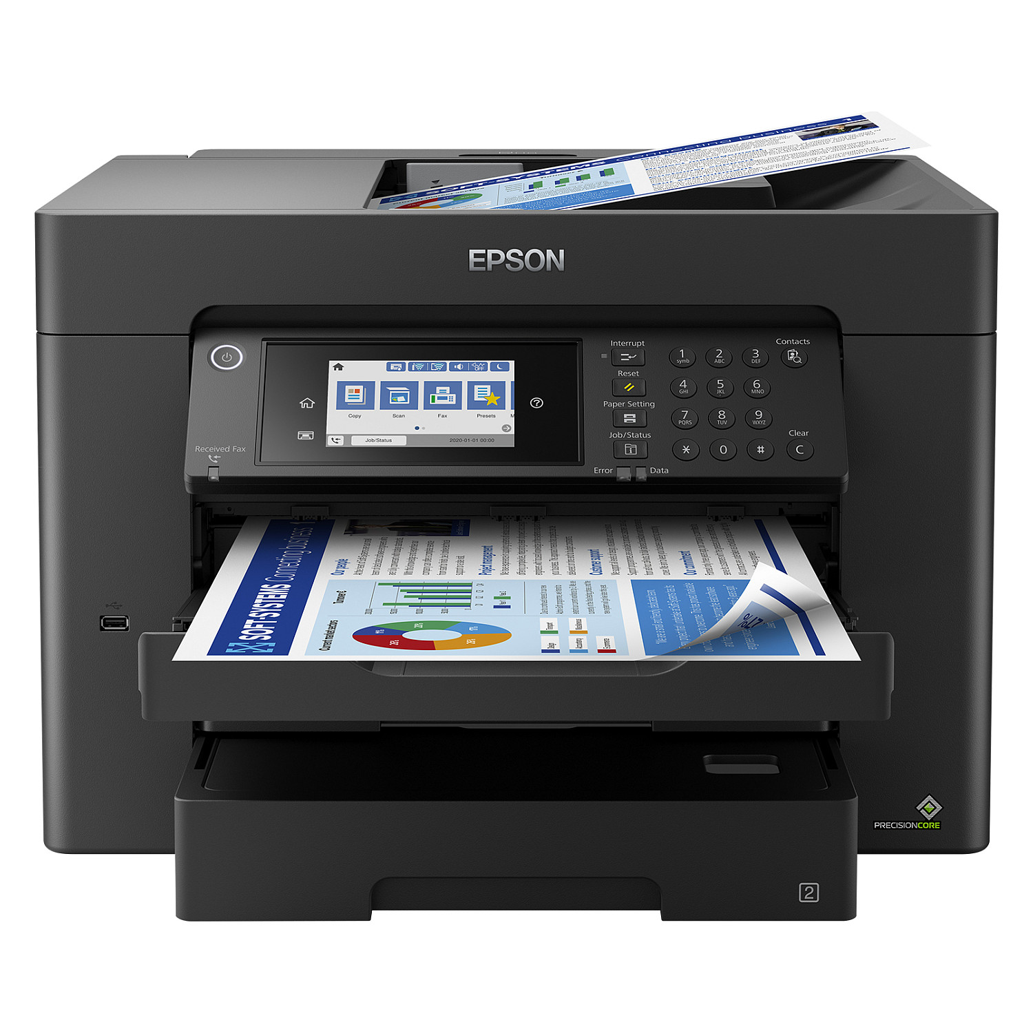 Printer Multifunksional Inkjet me Ngjyra Epson WorkForce WF-7840DTWF, A3+, Duplex Automatik, ADF, Wi-Fi, LAN, USB – Zezë