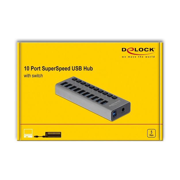 Adapter USB DELOCK External SuperSpeed Hub 10-Port (With Switch) thumbnail 4