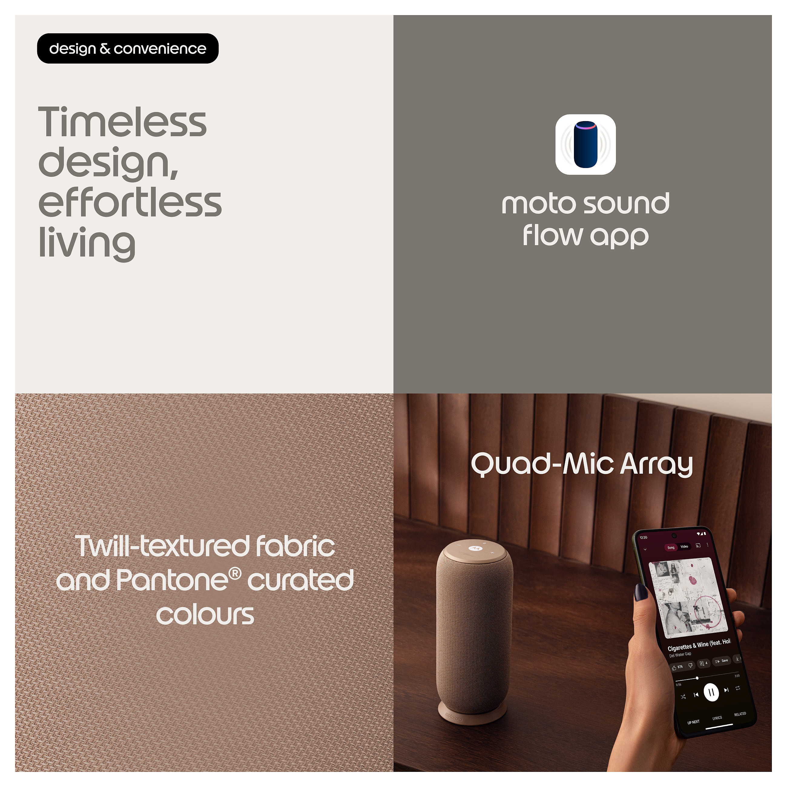 Altoparlant Motorola Moto Sound Flow, 30W, Sound by Bose, Wi-Fi 5, Bluetooth 5.0, IP67, 12 orë - Kafe 9