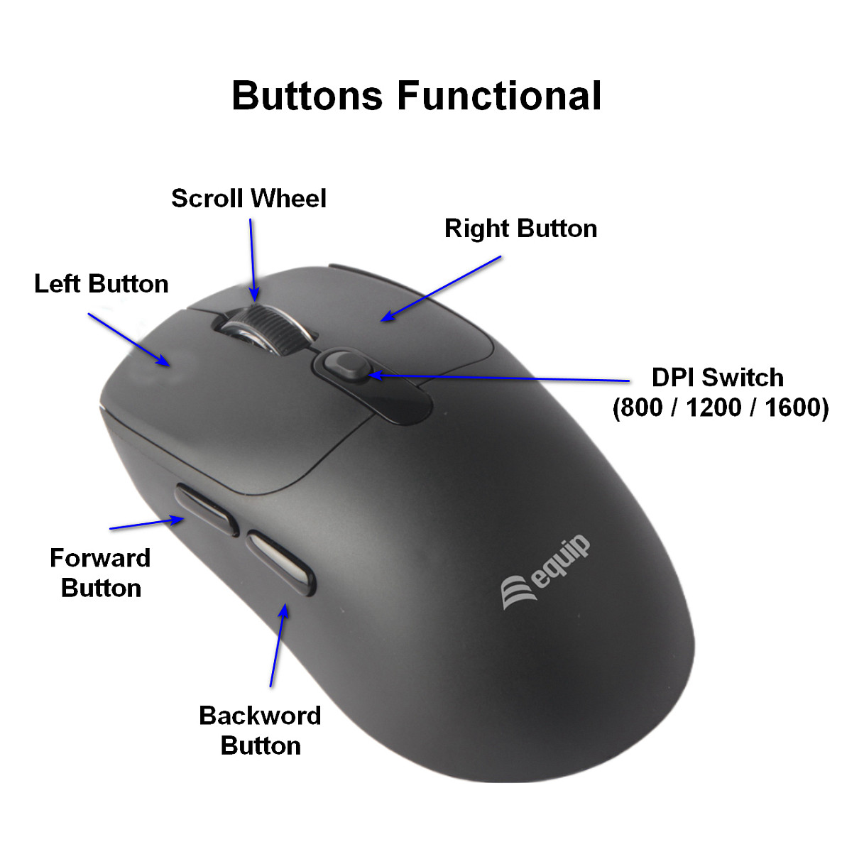 Maus pa kabllo Equip Compact Dual Mode / 6Buttons / Left+Right Hand / Zezë thumbnail 5
