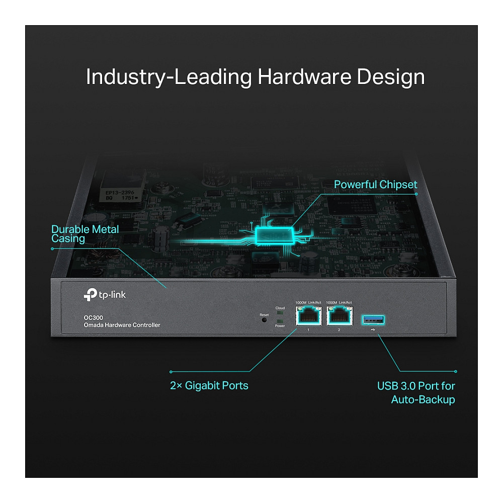 TP-Link Omada OC300 Hardware Controller SDN / 2× Gigabit Ethernet / USB 3.0 / Cloud Management / Rack 1U – Zi 7
