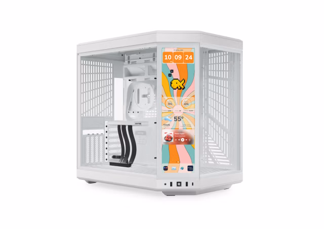 Kasë PC HYTE Y70 Touch Infinite / Midi Tower / ATX / E-ATX / 14.9" IPS Touchscreen / PCIe 4.0 x16 Riser / Tempered Glass - Bardhë