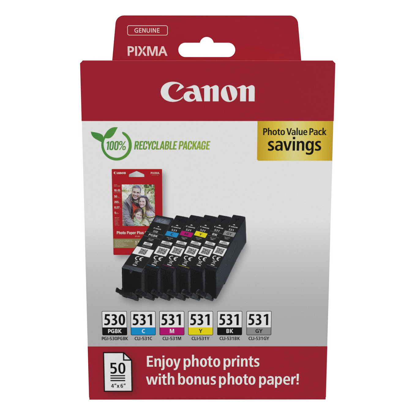 Set Ink Canon PG-585/CL-586 PVP 6205C004, 2 fishekë boje dhe 50 fletë letër fotografike 3