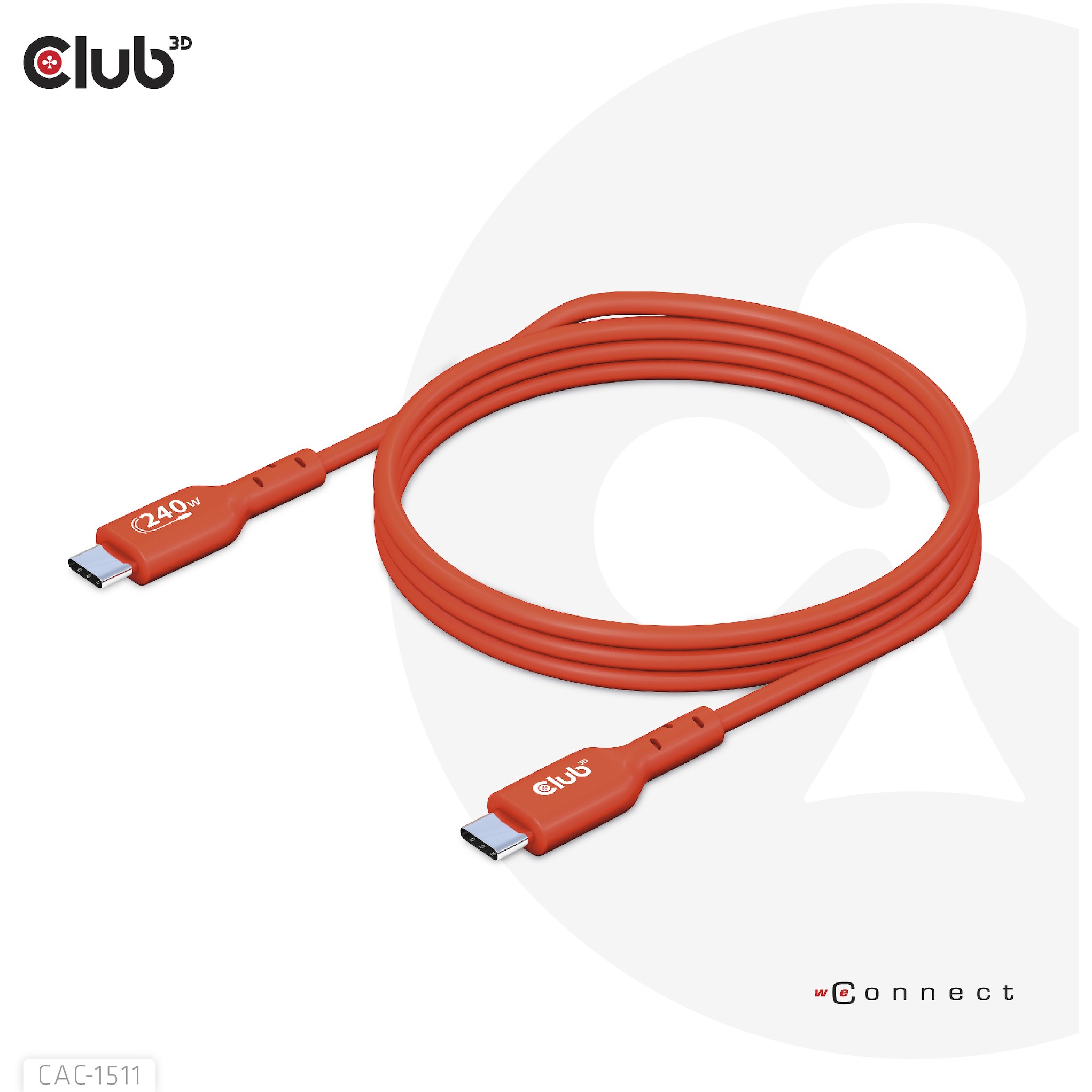 Kabllo USB-C CLUB3D CAC-1515, USB-C në USB-C, 4 m, USB 2.0, 480 Mbps, PD 240 W – Portokalli 3