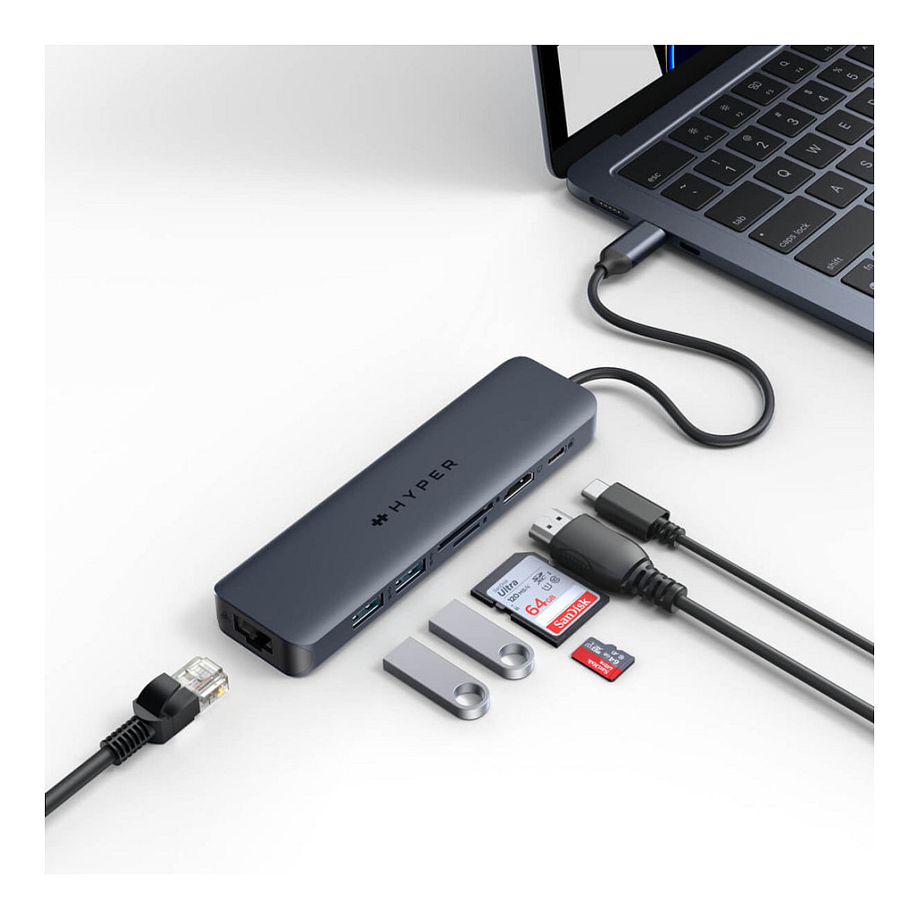 Hub USB-C HYPER HyperDrive Next HD4003GL, 7-Porta, HDMI 4K 60Hz, 2x USB-A 10Gbps, SD, microSD, Gigabit Ethernet, PD 100W - Blu 2
