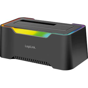 Këllëf për Disqe LogiLink QP0035, 1-Bay, SATA HDD/SSD 2.5", HDD 3.5", USB-C 3.2 Gen 1, RGB – Zezë