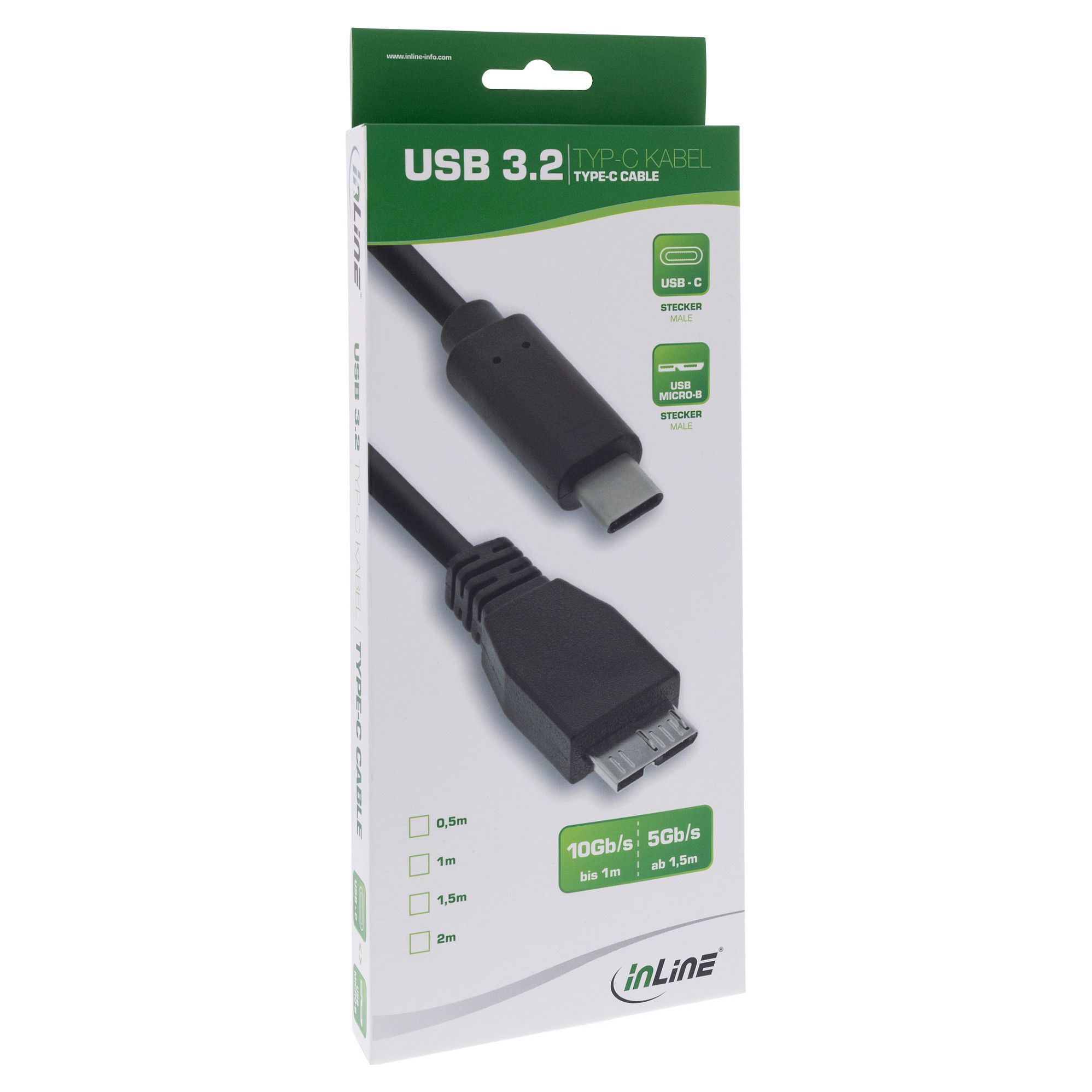 Kabllo USB InLine 35726, USB-C në Micro-USB-B, 0.5 m, USB 3.2 Gen 2, 10 Gbps - Zezë 2