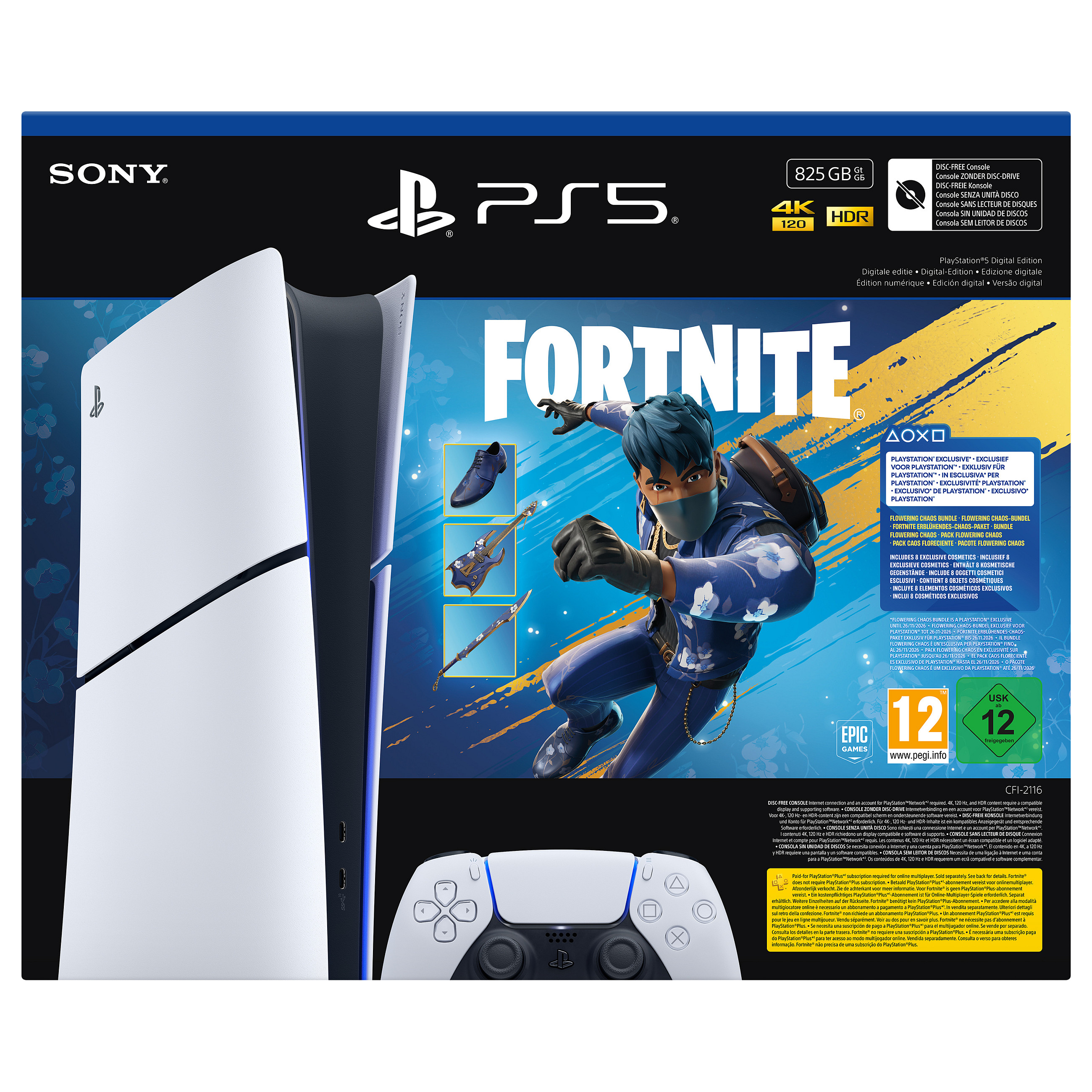 Konsolë Sony PlayStation 5 Slim Digital Edition, 825GB SSD, Fortnite Flowering Chaos Bundle 2