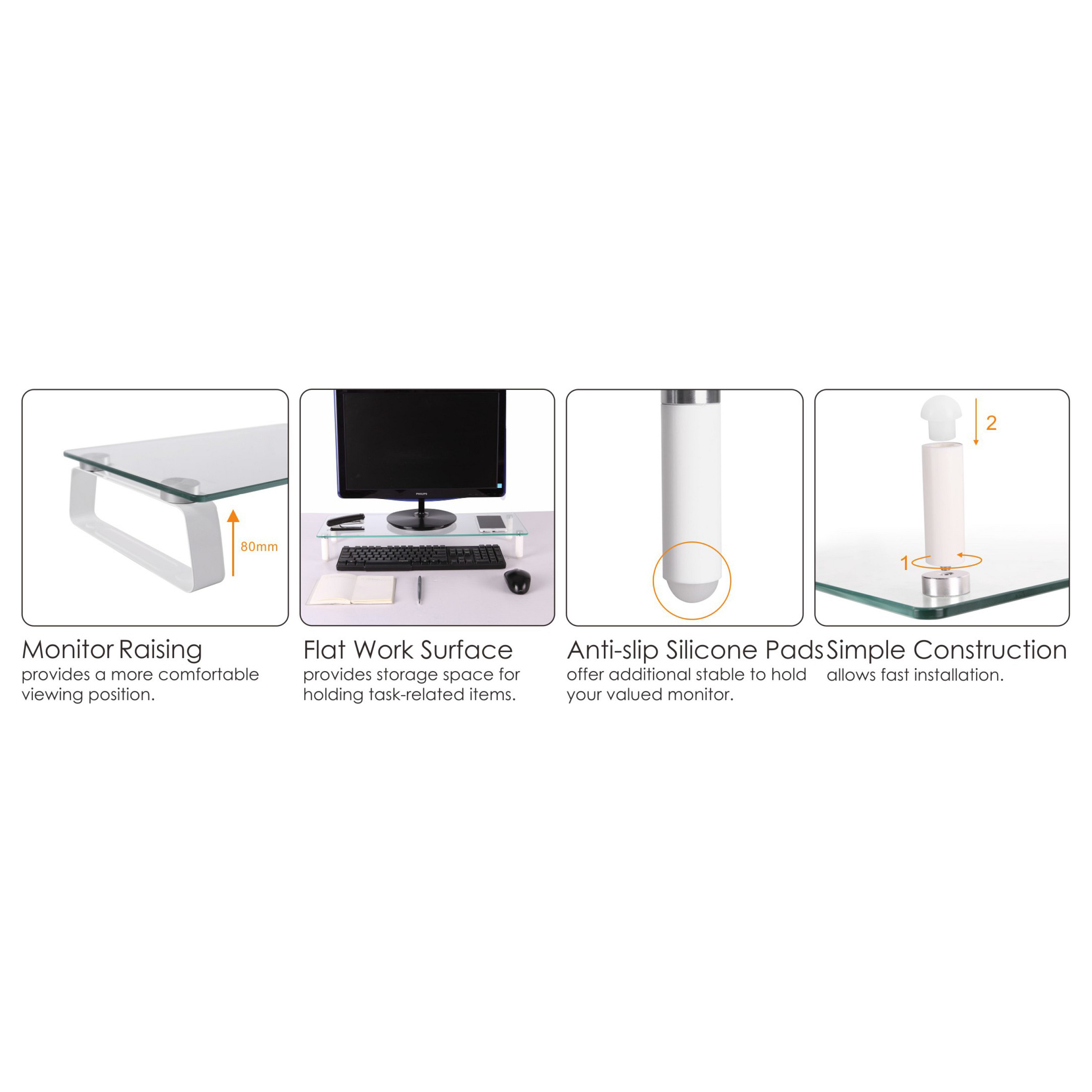 Mbajtëse për Monitor Equip 650882 / 1 Monitor / deri 20kg / 560x210x80mm / Xham i Temperuar - Transparente 9