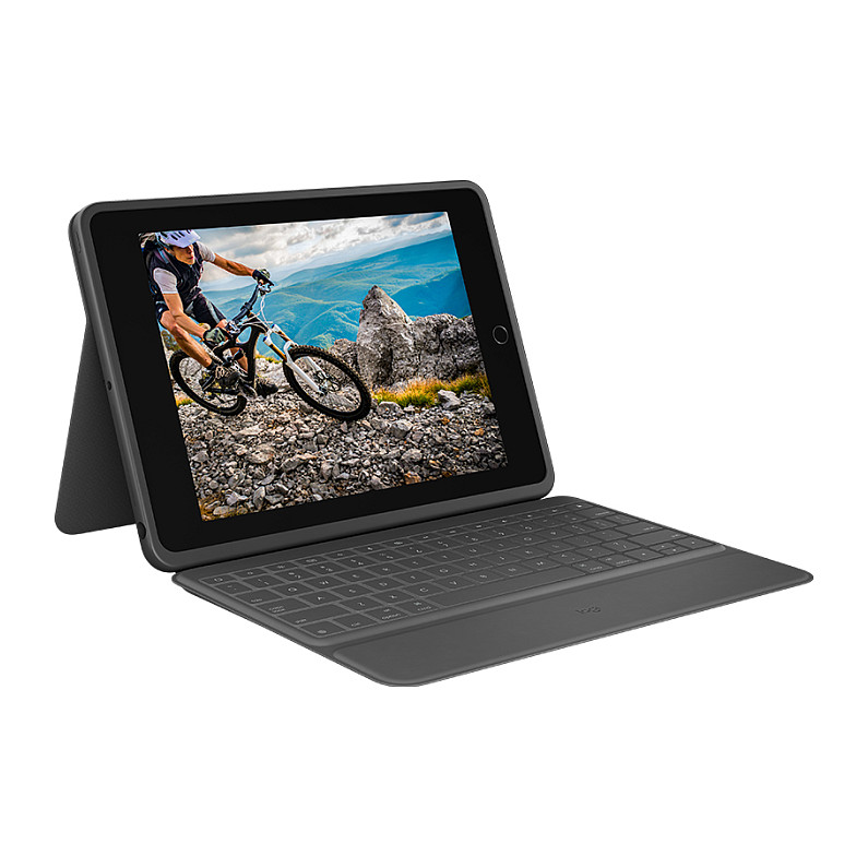 Tastierë për Tablet Logitech Rugged Folio / iPad 7th, 8th & 9th Gen / QWERTY Pan Nordic / Smart Connector / Mbrojtje ndaj Goditjeve / Rezistente ndaj Derdhjeve – Gri