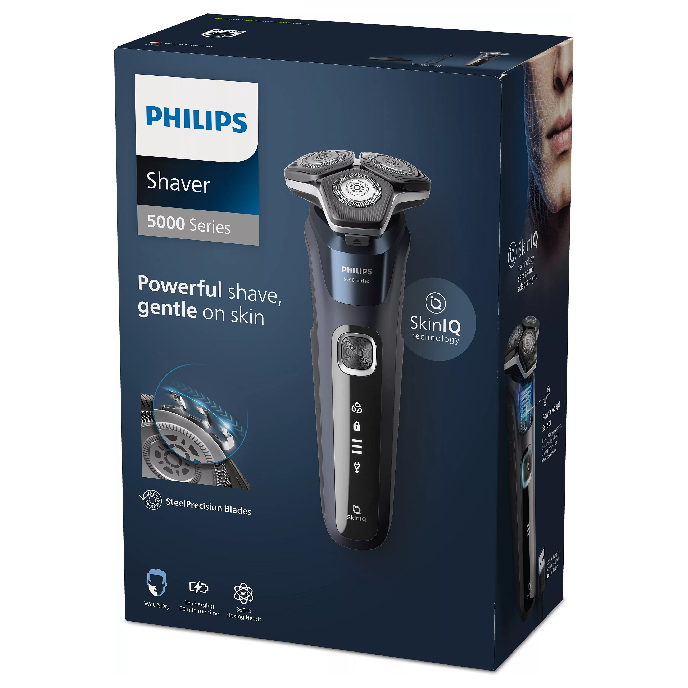 Makinë për Rroje Philips S5885/25 Series 5000 / Wet & Dry / SteelPrecision / Koka 360° / Sensor Power Adapt / 60 Minuta – Blu e errët/Zezë 5