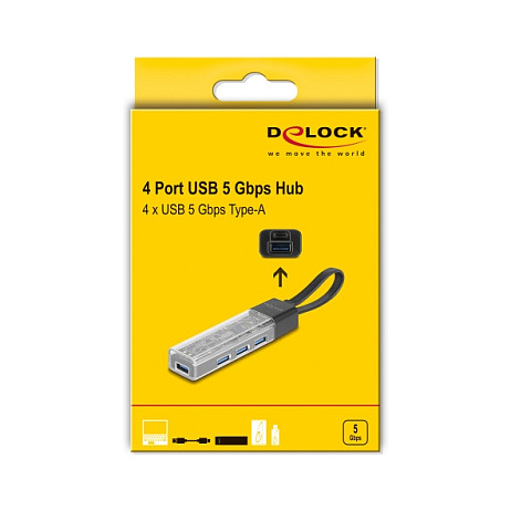 Hub DeLOCK 64335 , 4x USB-A , USB 5Gbps , USB-A dhe USB-C , Kabllo 15cm , LED - Transparent 6