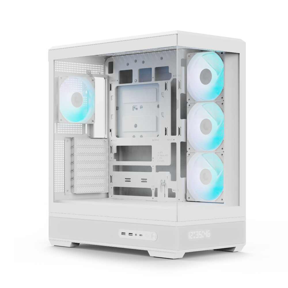 Kasë AeroCool P500B-Digi / Mid-Tower / ATX / 4x 120mm ARGB Fan / Tempered Glass / Ekran LED - Bardhë