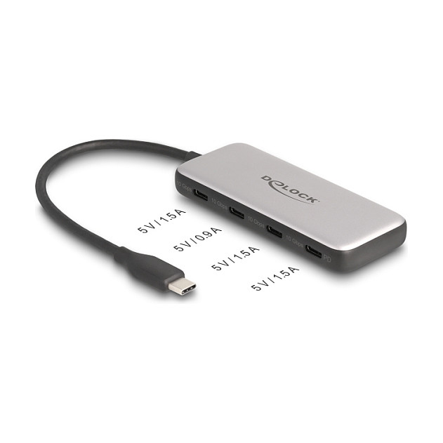 Hub USB DeLOCK 64261 / USB Type-C / 4 Porta / USB 10 Gbps / PD 85 W / 15 cm - Zezë/Gri 2
