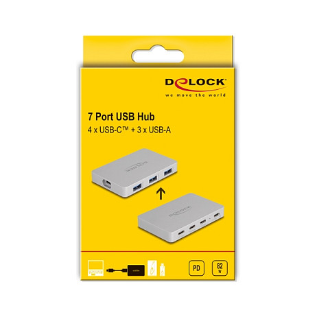 Hub USB DeLOCK 64279 / USB 10 Gbit/s / 4x USB-C + 3x USB-A / Power Delivery 82W / 0.8 m - Gri 5