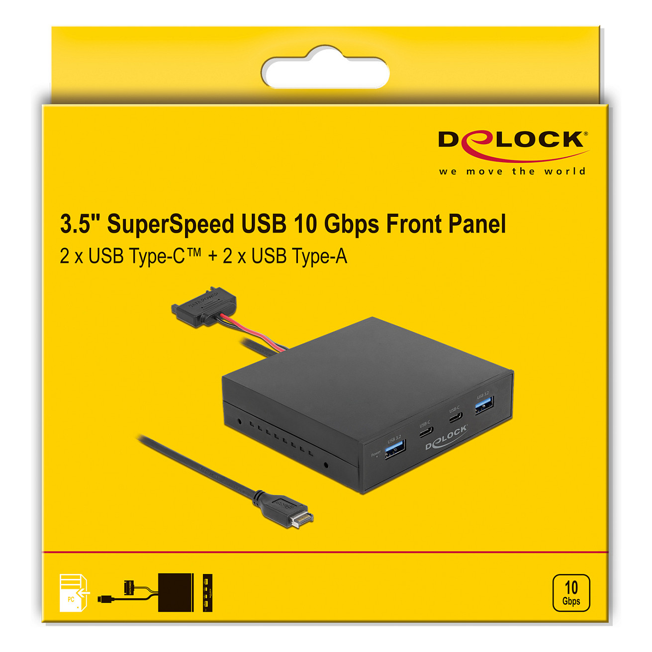 Hub USB DeLOCK 64057, 2x USB Type-A dhe 2x USB Type-C, USB 3.2 Gen 2, 10 Gbps, Panel Frontal 3.5″ – Zezë 3