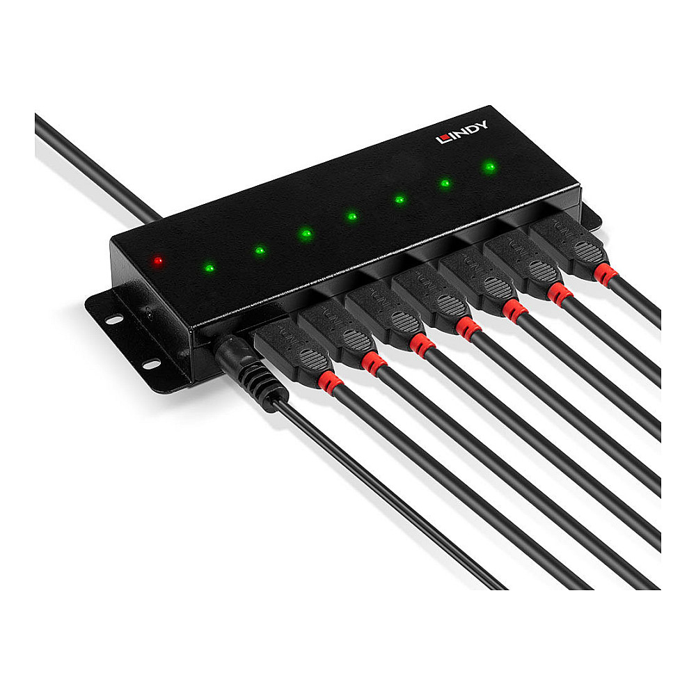 Hub USB LINDY 42794 / USB 2.0 / 7 Porta / Metal / Kabllo USB Type-A në Type-B 1.8 m / Furnizues Energjie - Zezë 5