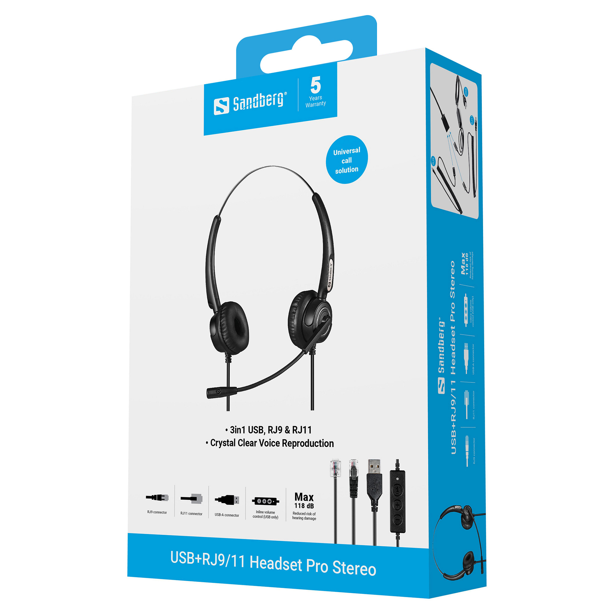 Kufje me kabllo Sandberg USB+RJ9/11 Headset Pro Stereo 126-30 / USB / RJ9 / RJ11 / 30mm / 20-7000Hz / Mikrofon / 118dB - Zezë 9