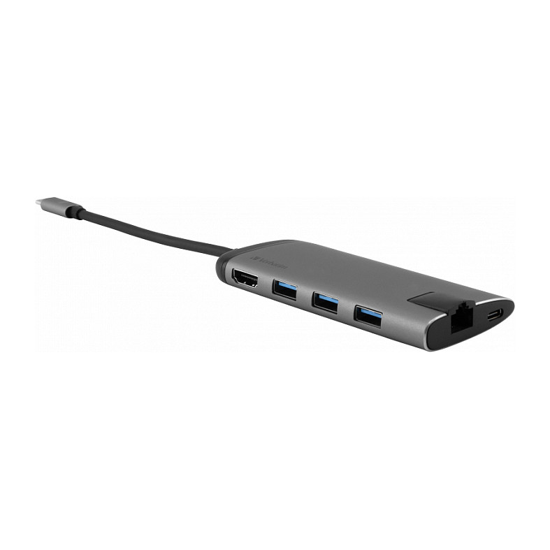 Hub USB Verbatim 49142 / USB-C / 3x USB-A / HDMI 4K / RJ45 Gigabit / SD + MicroSD / USB-C PD / 0.15 m - Zezë/Argjend 4