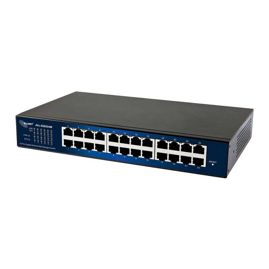 ALLNET ALL-SG8324M 24-Port Gigabit Smart Managed Layer 2 Switch – 24x RJ45 10/100/1000Mbps, VLAN, QoS, Fanless, Rackmount