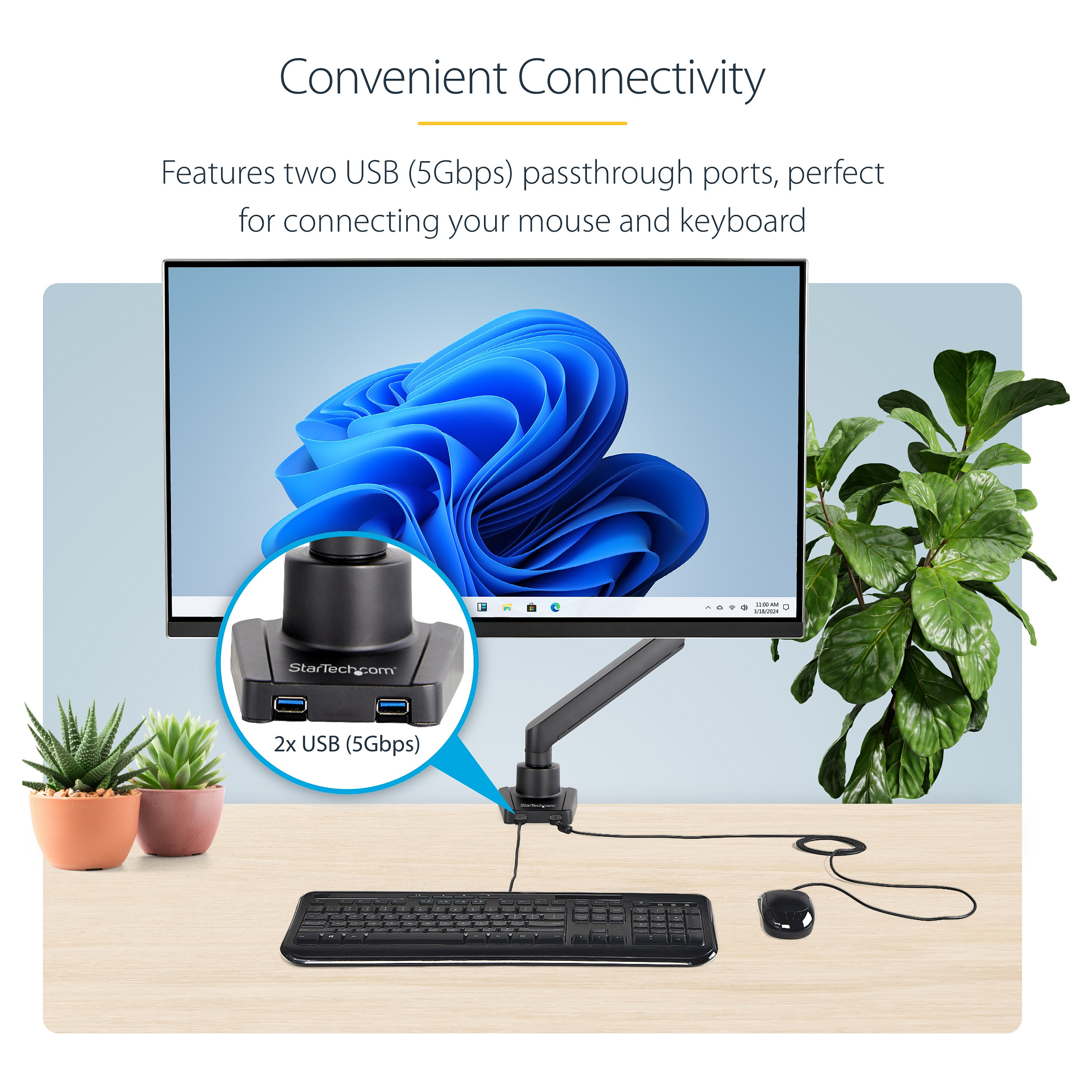 Mbajtëse për Monitor StarTech.com ARMSLIM2USB3 , 1 Monitor , 17–34" , deri 8kg , sustë mekanike , 2x USB-A 5Gbps , VESA 75x75 & 100x100 - Zezë 9
