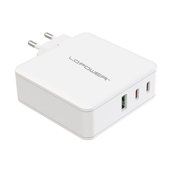 Karikues LC-Power LC-GAN-100, GaN, 100W, 2x USB-C, 1x USB-A, Power Delivery 3.0 – Bardhë