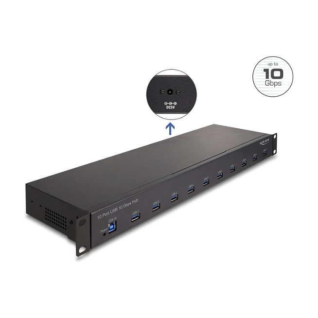 Hub USB DeLOCK 64240 / 10× USB-A / USB 10 Gbps / Rack 19" / Metal - Zezë 3