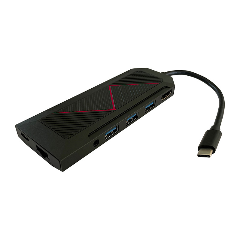 Hub USB-C LC-Power LC-HUB-C-MULTI-6-RGB, 3x USB-A, HDMI, Ethernet, SD/microSD, PD 100W - Zezë 2