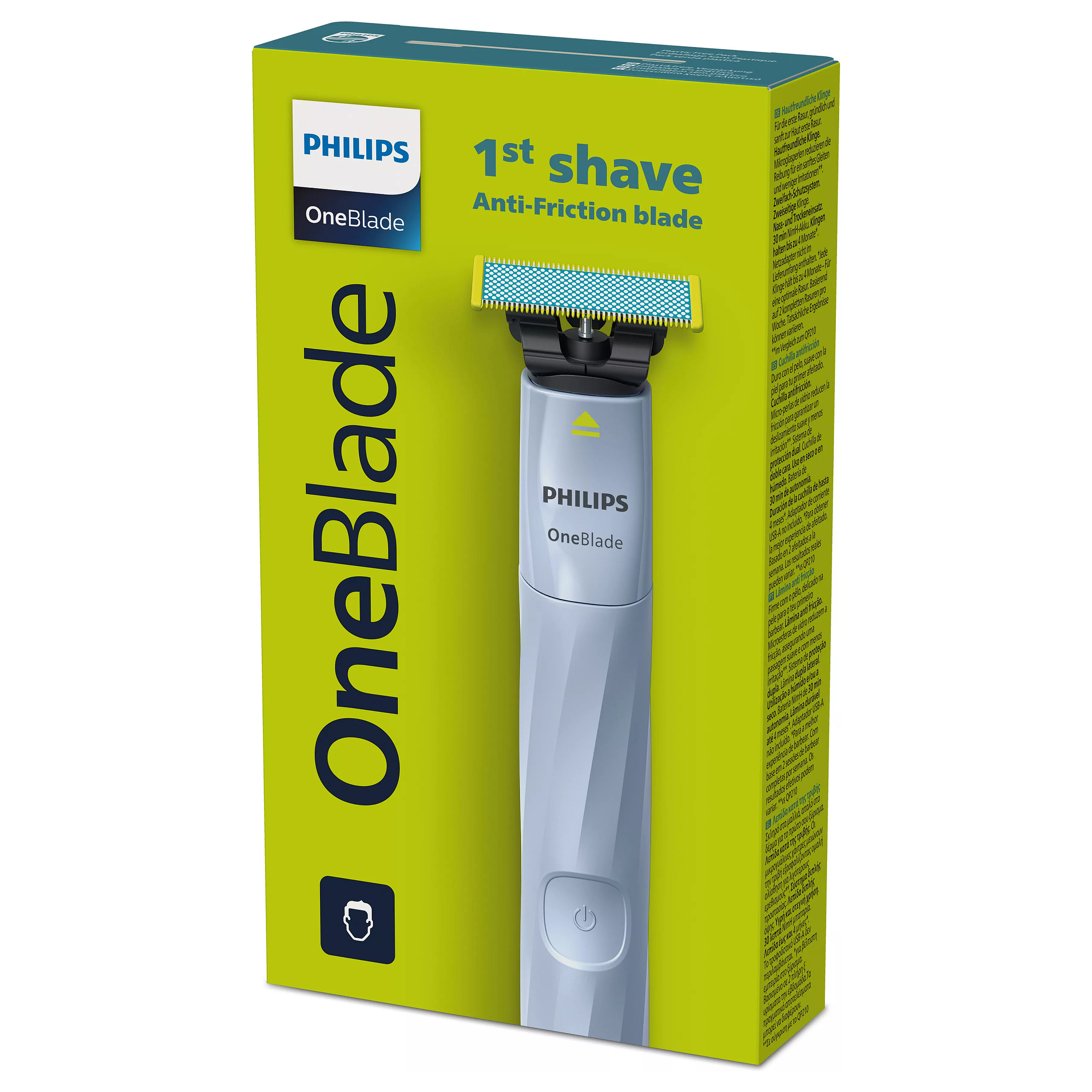 Makinë e rrojës elektrike Philips OneBlade First Shave QP1324/20 / Anti-Friction Blade / Dual Protection / Contour-Following / 30 min – Blu/Gjelbër/Verdhë 3