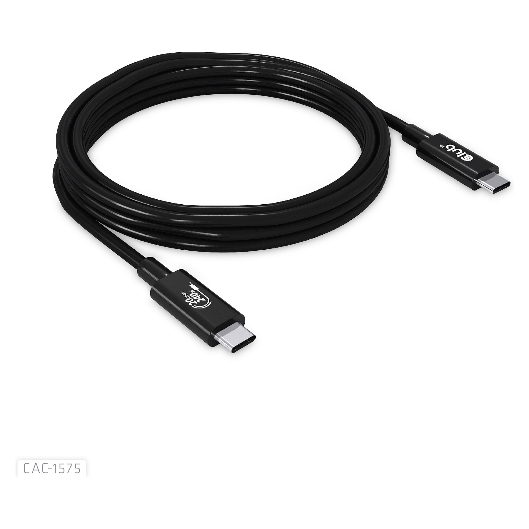 Kabllo USB Club 3D CAC-1575, USB4, USB-C në USB-C, 20 Gbps, 240 W, 2 m - Zezë 3