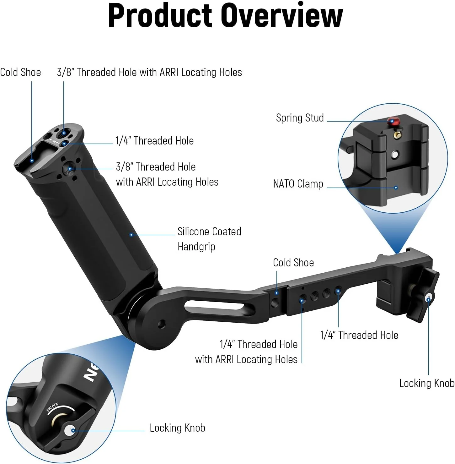 Mbajtëse për Stabilizator Neewer ST49, E Rregullueshme, 180°, Kapacitet 6kg, NATO, 1/4" dhe 3/8", për DJI RS 2, RSC 2, RS 3, RS 3 Pro - Zezë 4