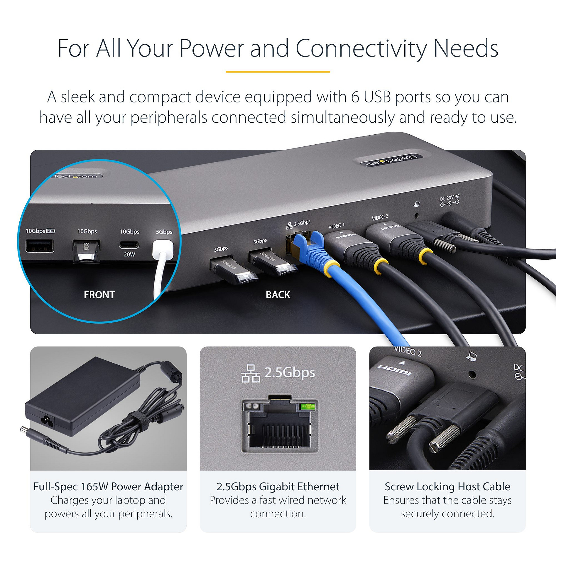 Docking Station USB4 StarTech Dual 4K Dock / 100W PD / 3xUSB-A / 2xUSB-C / 2xHDMI – Argjend thumbnail 5