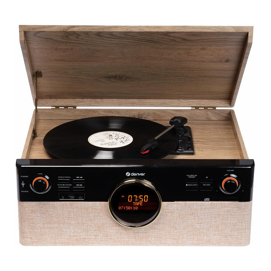Gramafon Denver MRD-180, 3 Shpejtësi, CD, Kasetë, DAB+, FM, Bluetooth, USB - Zezë, Dru 3