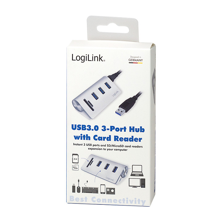 Hub USB-A LogiLink CR0045, 3x USB-A, USB 3.0, 5Gbps, Lexues Kartelash SD/microSD, alumin - Bardhë 8