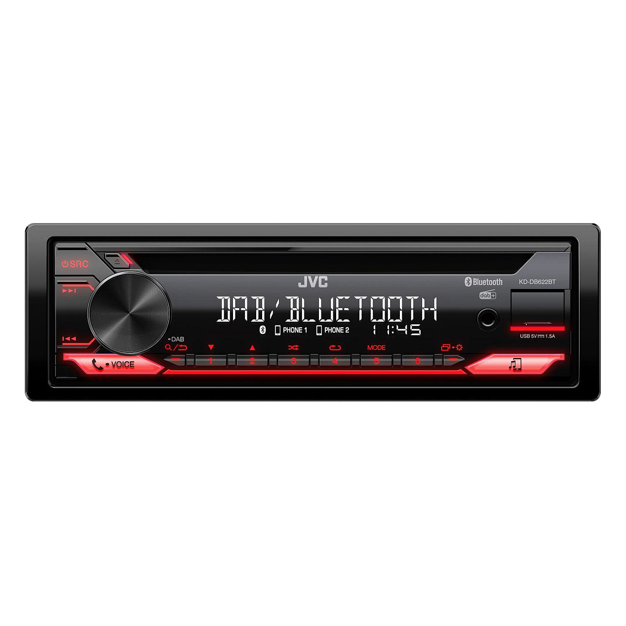 Radio për Vetura JVC KD-DB622BT, 1 DIN, 200 W, DAB+, FM, AM, Bluetooth, USB-A, Ekran LCD - Zezë