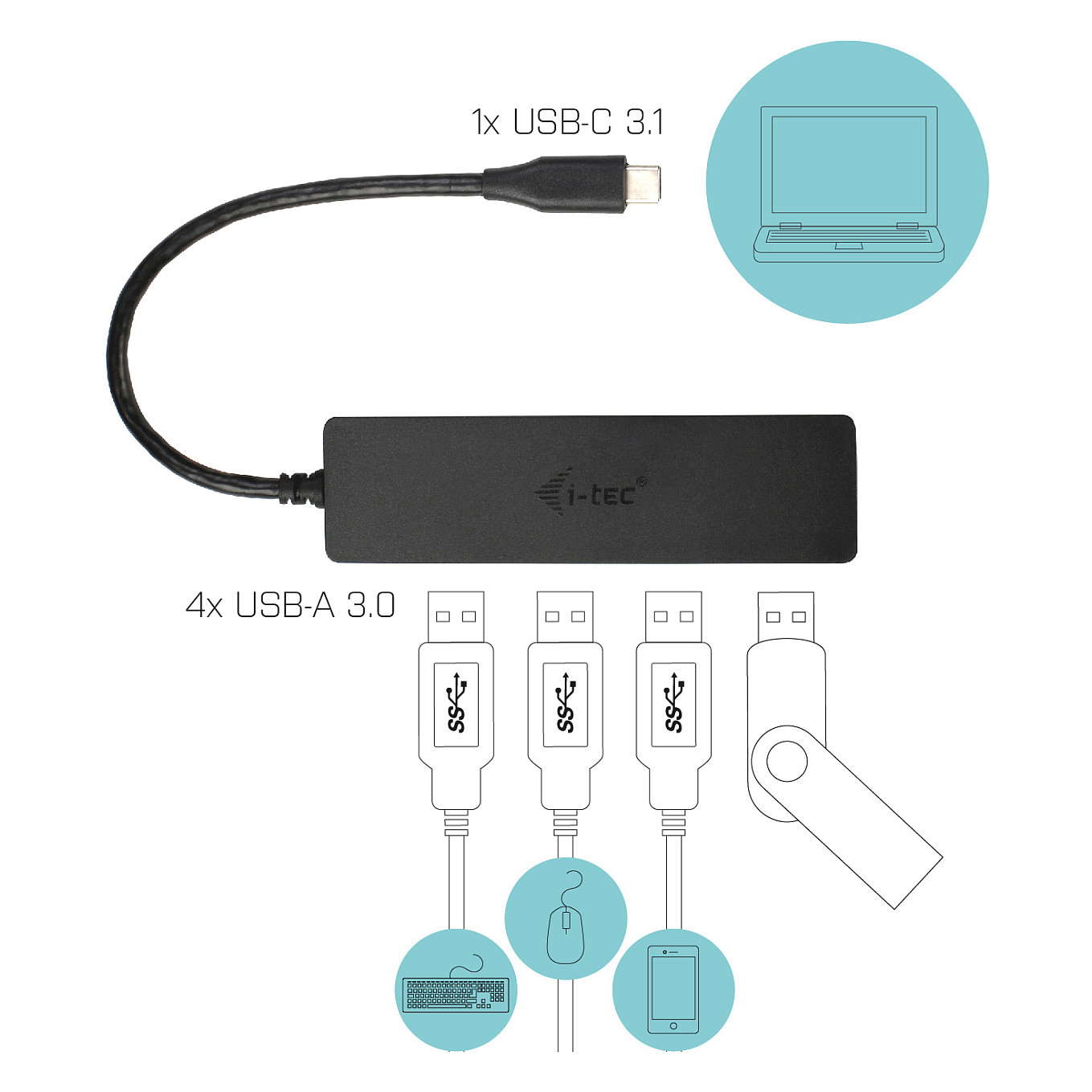 Hub D I-TEC USB-C SLIM, 4 porte thumbnail 3