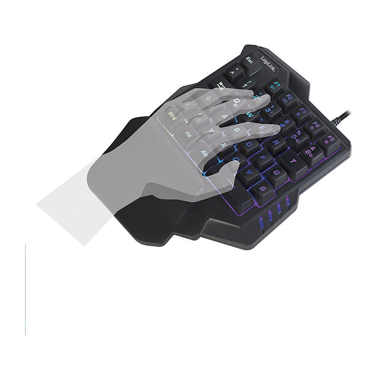Tastierë Gaming LogiLink ID0181 / One-Hand / Mini / Wired / USB / Rainbow LED / 2 Taste të Programueshme - Zezë 8