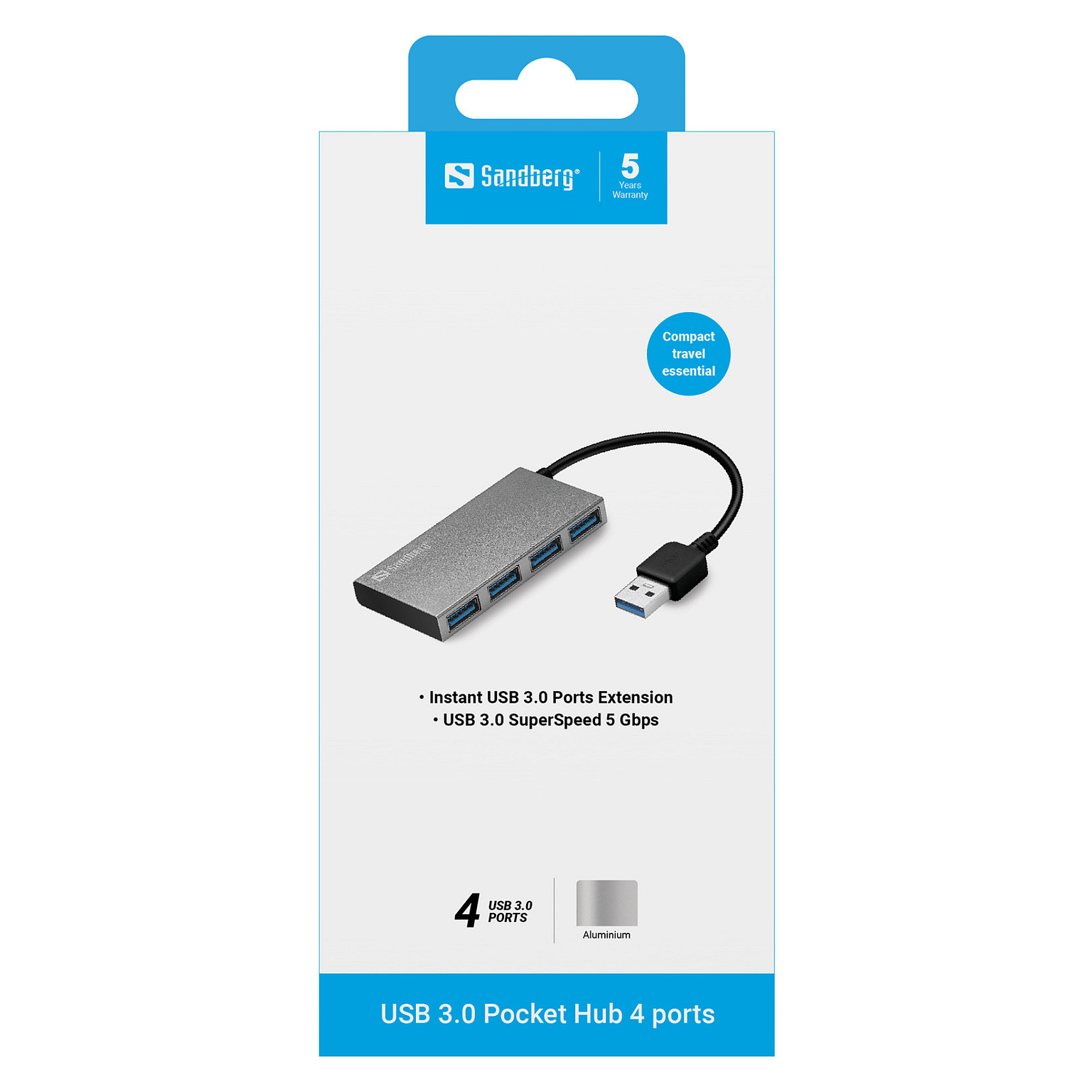 Hubs Sandberg 133-88 / 4× USB-A / USB 3.0 / 5 Gbps / Trup Alumini - Bardhë 2