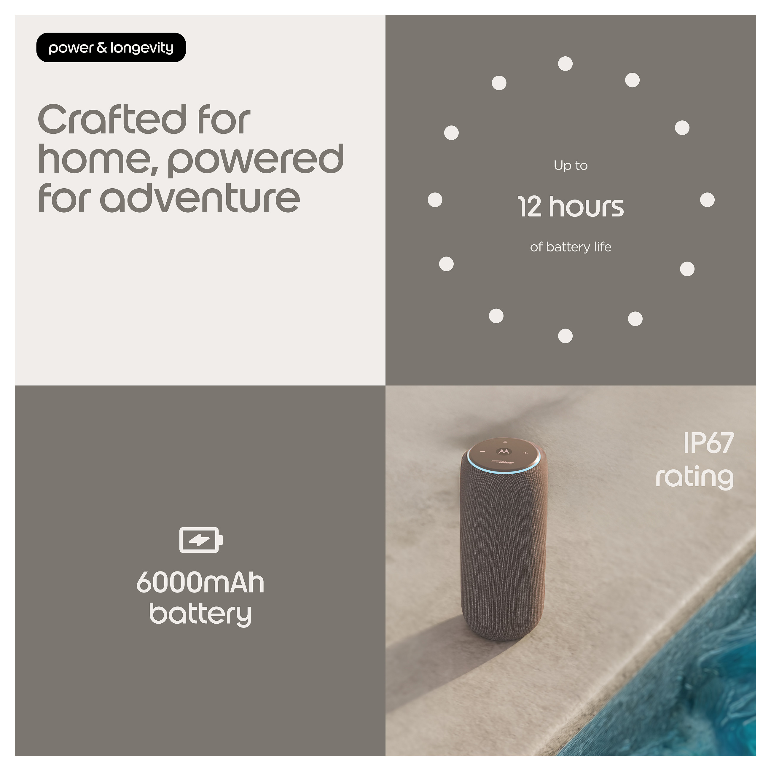 Altoparlant Motorola Moto Sound Flow, 30W, Sound by Bose, Wi-Fi 5, Bluetooth 5.0, IP67, 12 orë - Kafe 7