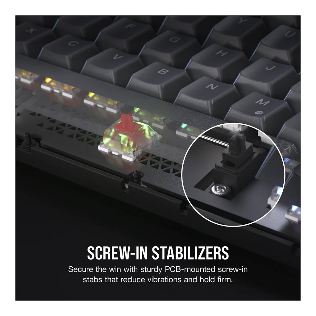 Tastierë Gaming CORSAIR K65 Plus Wireless / Mechanical / 75% / MLX Red / RGB / QWERTZ DE / 2.4GHz / Bluetooth / USB - Zezë/Hiri 5