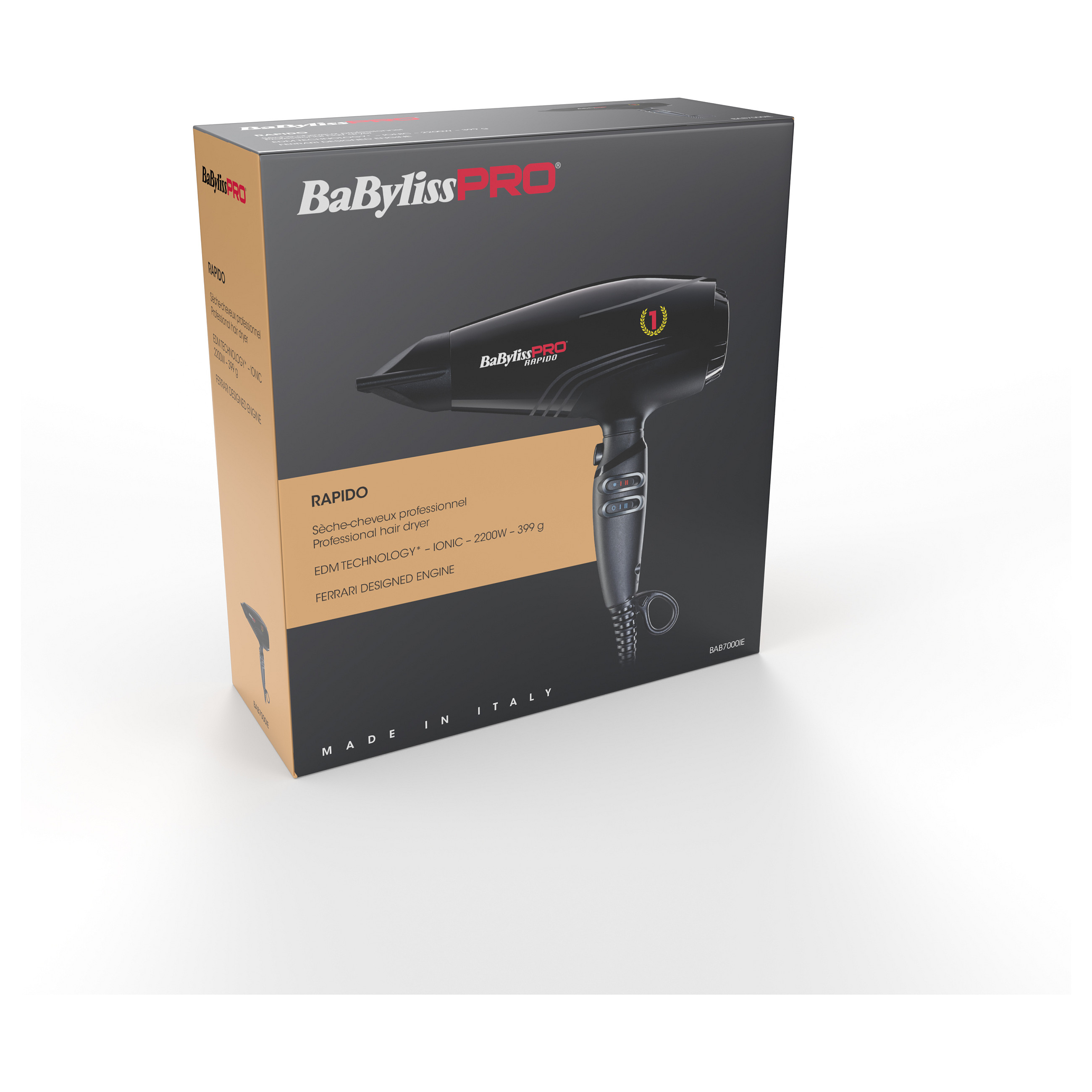 Tharëse për Flokë BaBylissPRO Rapido Ferrari BAB7000IE, 2200W, Motor Digjital EDM, Jonizim, 6 Nivele Shpejtësie dhe Temperature, 399g – Zezë 2