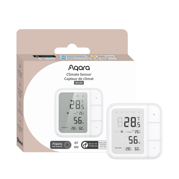 Sensor Temperature dhe Lagështie Aqara W100 TH-S04D, Ekran LCD 3,4", Zigbee, Thread, Bluetooth, Matter - Bardhë thumbnail 2