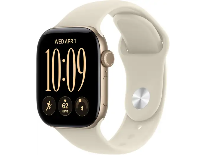 Apple Watch Series 12, 42mm, GPS + Cellular, Light Gold Aluminium, Sand Sport Band - S/M