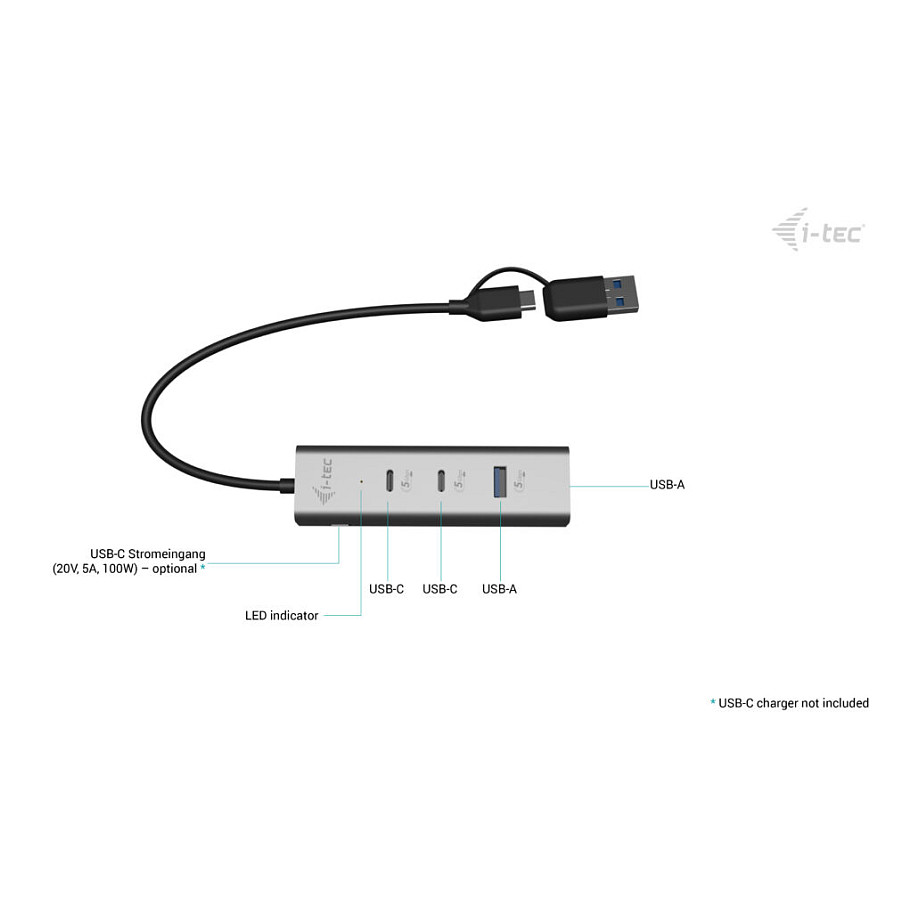 Hub i-tec CAHUBMETAL2A2CPD / 2x USB-C + 2x USB-A / 5Gbps / 85W PD – Argjend 5