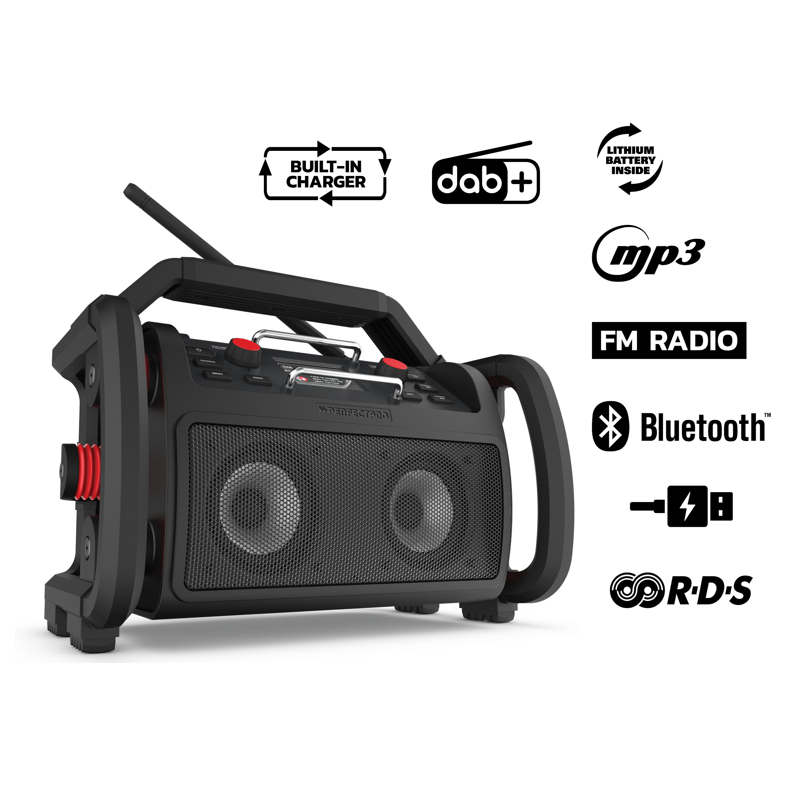 Radio për Punë Perfectpro Rockpro, DAB+, FM, 30 W, Bateri 4000 mAh, Autonomi deri në 12 orë - Zezë, Kuqe 3
