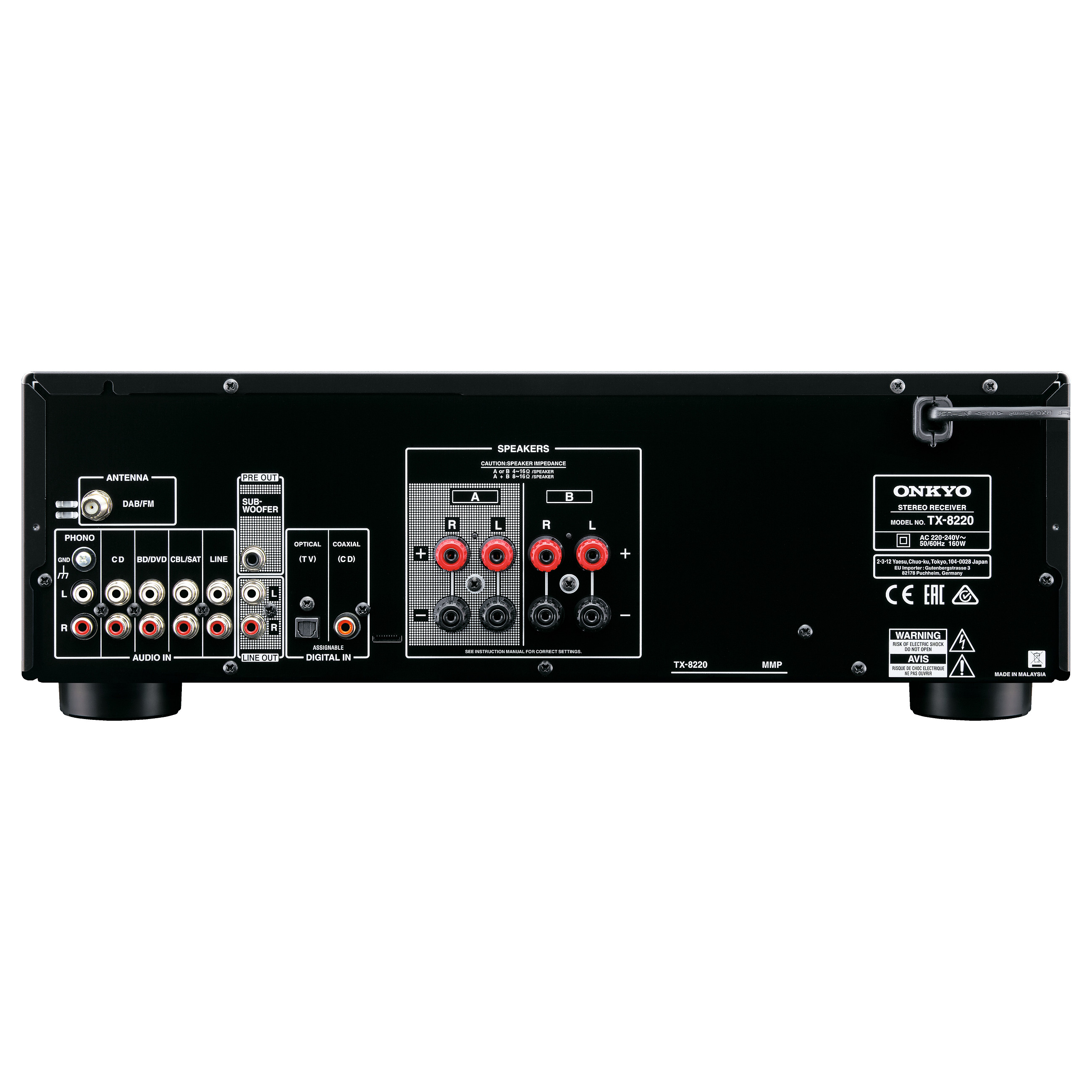 Marrës stereo Onkyo TX-8220, 2 × 45 W në 8 Ω, DAB+, FM/RDS, Bluetooth 4.1, hyrje optike dhe koaksiale, hyrje Phono MM, dalje për subwoofer - Zezë 4
