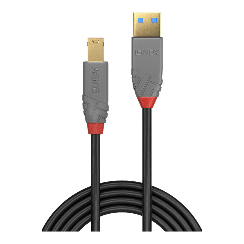 Kabllo USB LINDY 36740, USB 3.2 Gen 1, USB-A Mashkull në USB-B Mashkull, 5Gbps, 0,5m - Zezë 2