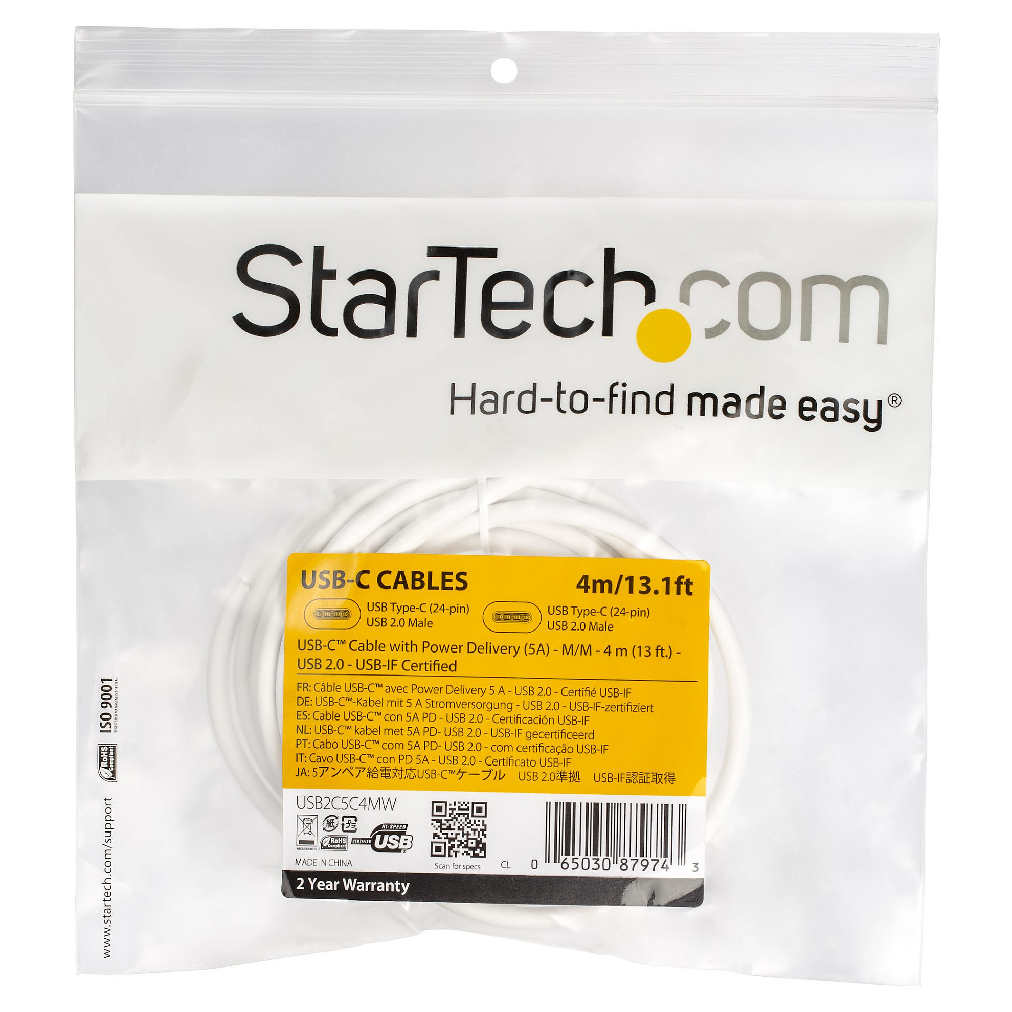 Kabllo USB StarTech.com USB2C5C4MW / USB-C në USB-C / USB 2.0 / 4m - Bardhë thumbnail 5