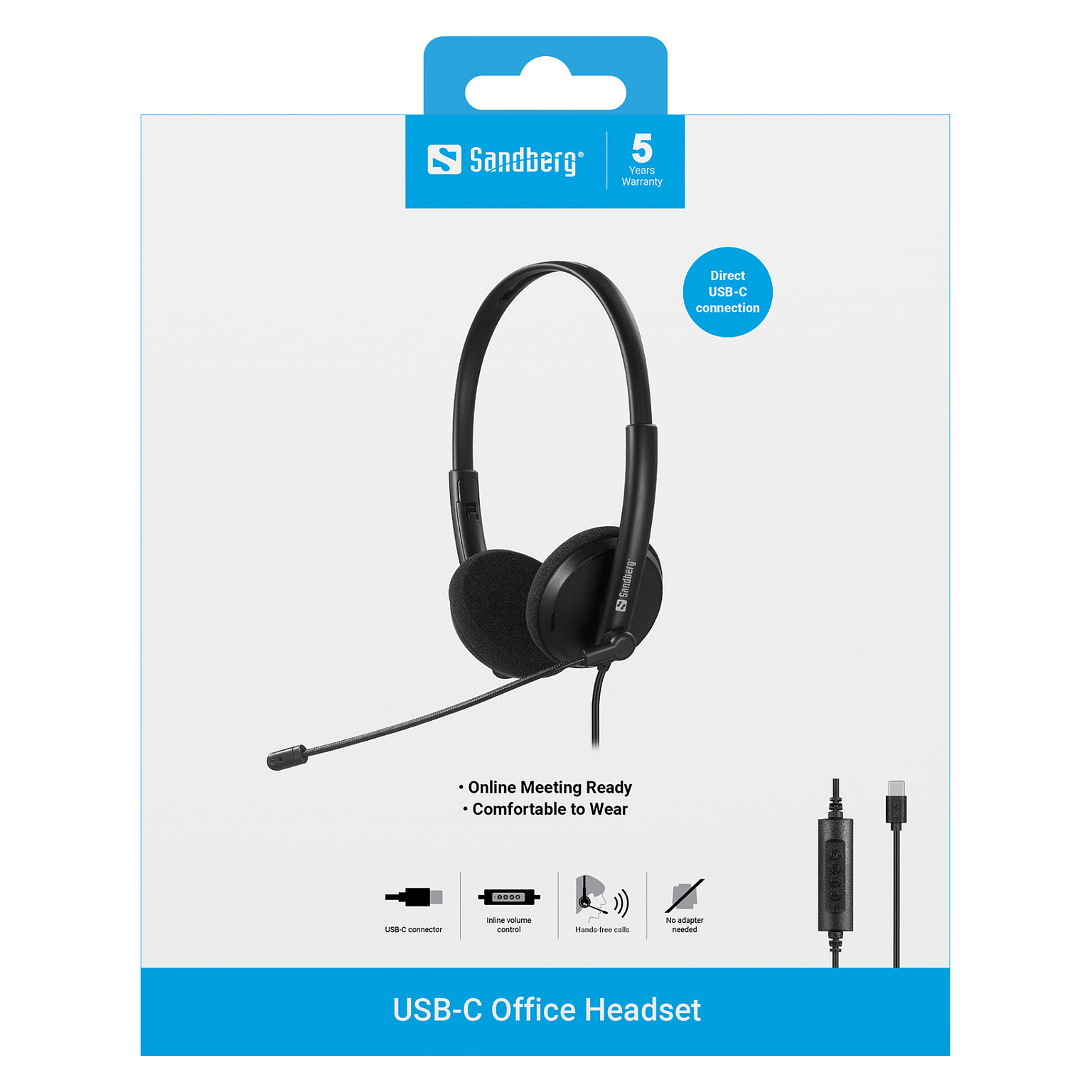 Kufje me kabllo Sandberg USB-C Office Headset 126-46 / USB-C / 27mm / 20-20000Hz / Mikrofon / 2m - Zezë 6